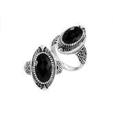 Elegant sterling silver Black Onyx oval ring with Balinese handcrafted detailing